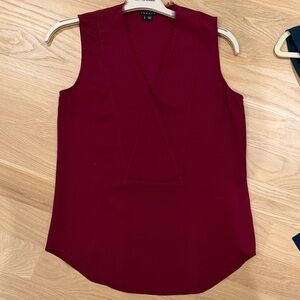 Theory Sleeveless V-Neck Blouse in Burgundy